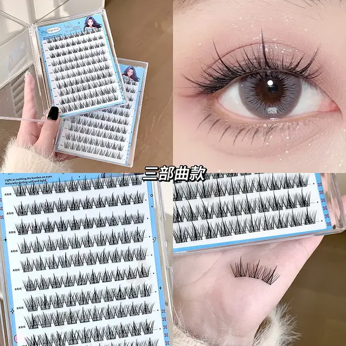 Faux cils sans colle, Application en 3 étapes, aspect naturel, Manga, pour débutants, avec motif tou