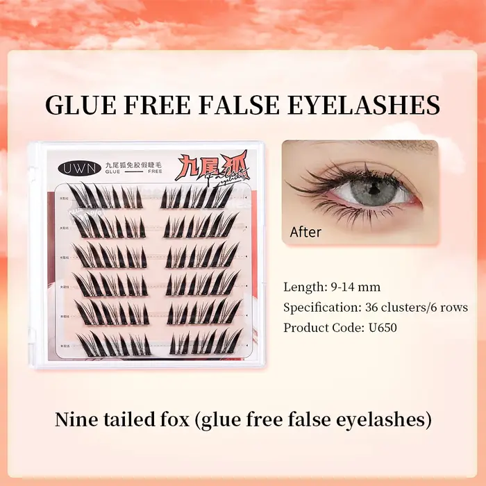 UWN faux cils sans colle Style renard volant Oblique frisant naturel paresseux léger