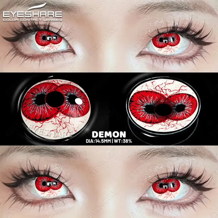 EYESHARE 2 pièces Halloween Cosplay fou blanc lentilles de Contact pour les yeux de démon Anime couleur lentille rouge