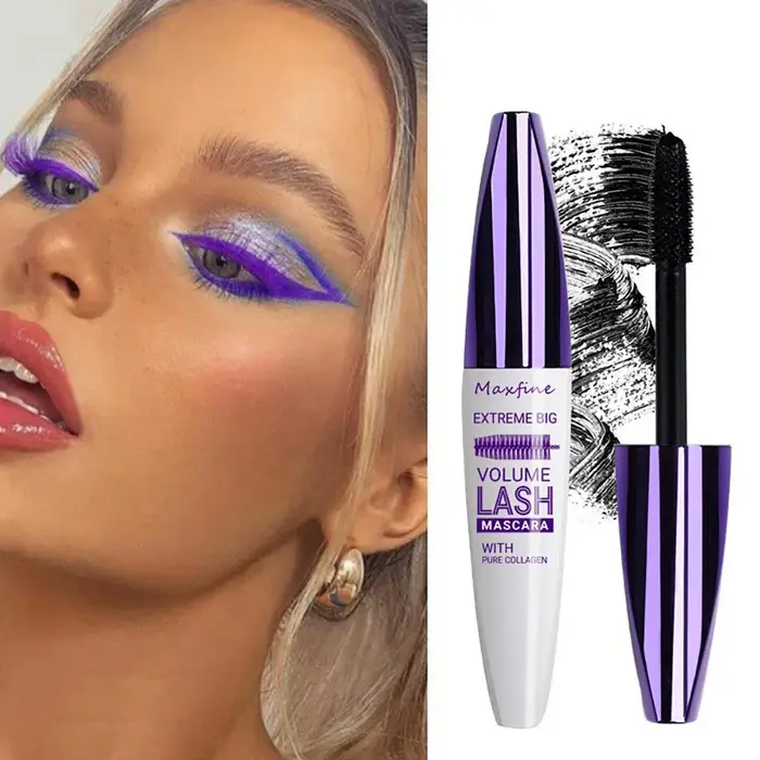 Mascara Volumisant et Courbant Imperméable Coloré Arc-en-ciel Violet Bleu Noir Blanc Non-écaillant pour Cils Longue Durée