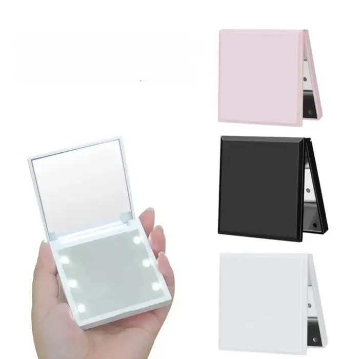 Miroir de maquillage à 6 Led avec loupe légère, petite poche Portable de voyage rose noir blanc, mir