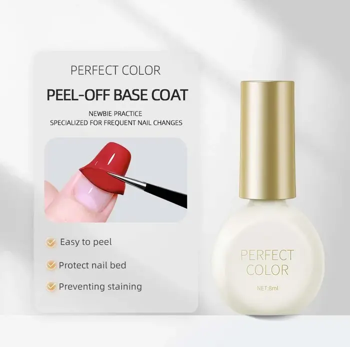 PERFECT COLOR Base Coat Peel-Off 8ml, Gel Base Facile à Retirer, Élimination Rapide pour les Modific