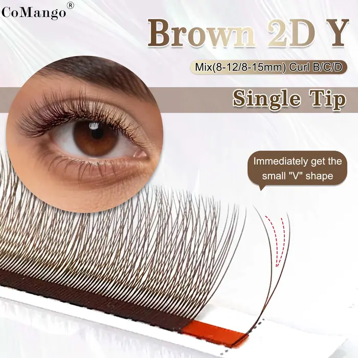 CoMango mix 8-12/8-15mm brun extension de cils 2D forme V faux cils premade fans soft light natural 