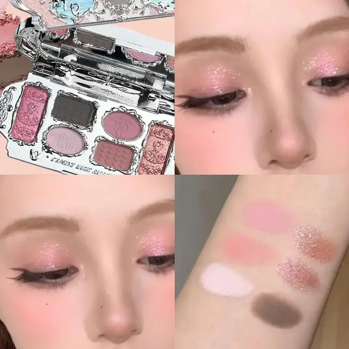 Palette de fards à paupières Black Swan 6 couleurs, tons froids, fini mat, pailleté, scintillant fin, maquillage gothique smoky pour les yeux, palette visage