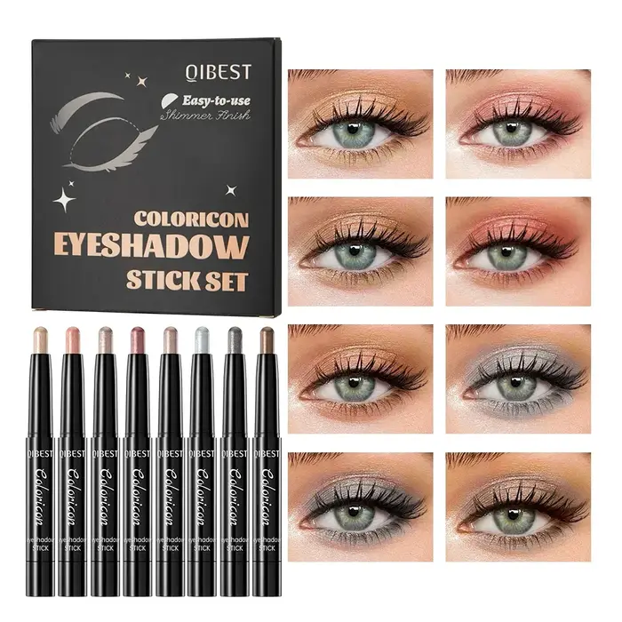 QIBEST – Ensemble de 8 crayons fard à paupières nacrés, colorés et scintillants, longue tenue, maqui