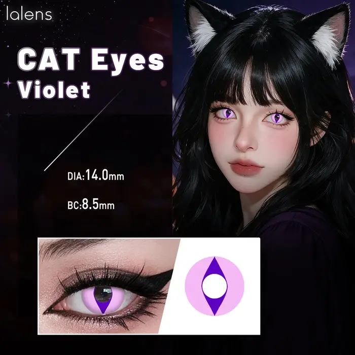 Lalens 1/2 paires de lentilles de contact colorées œil de chat 14,0 mm pour pupille petite, lentilles colorées pour cosplay d'anime, fêtes, jeux de rôle, beauté des yeux