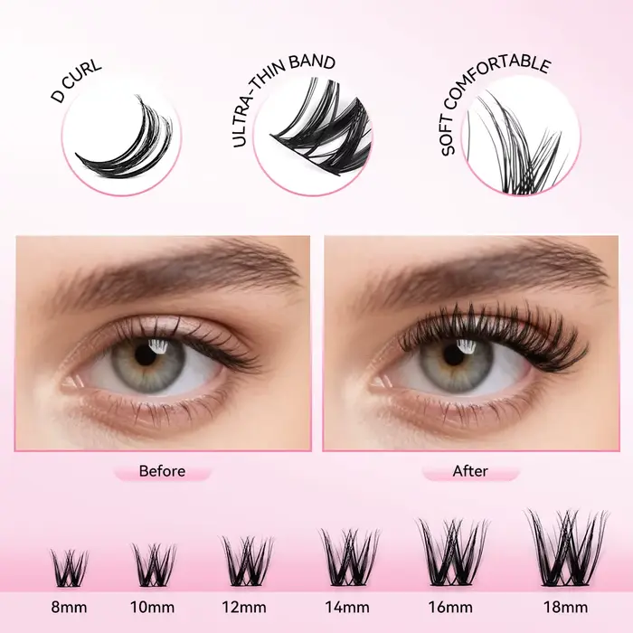 Kit d'extension de cils uCoolMe Lashes Flora 0.05mm, bouquets définis et volumineux, avec colle et d