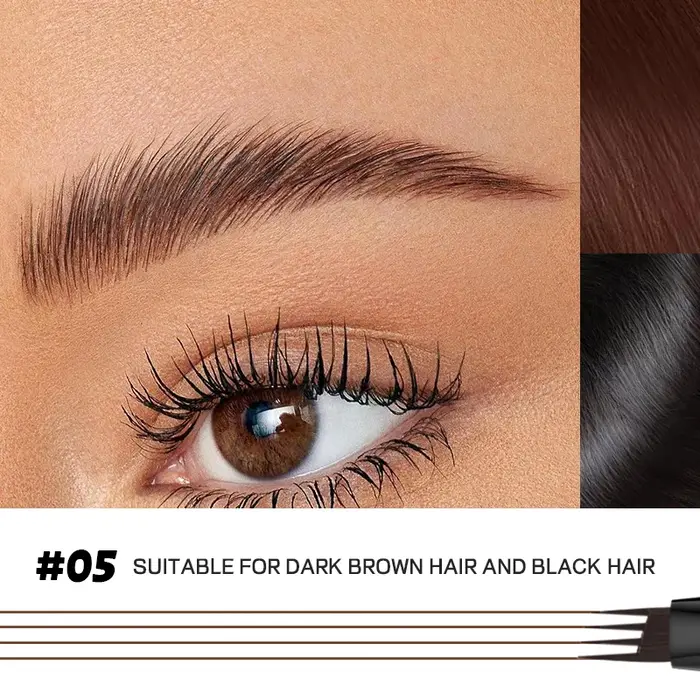 Crayon à sourcils liquide à quatre dents, extrêmement fin, durable, imperméable, résistant à la tran