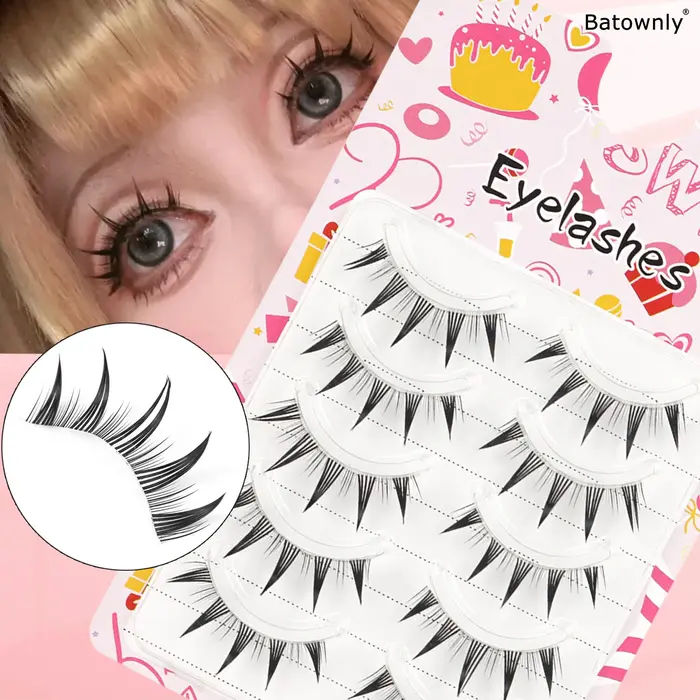 5 paires de faux cils petit démon avec tiges transparentes et pointes pointues