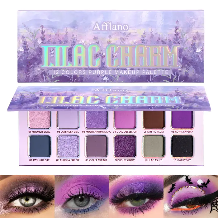 Palette de fards à paupières violets, 12 nuances, lavande violette, paillettes, palette de maquillag