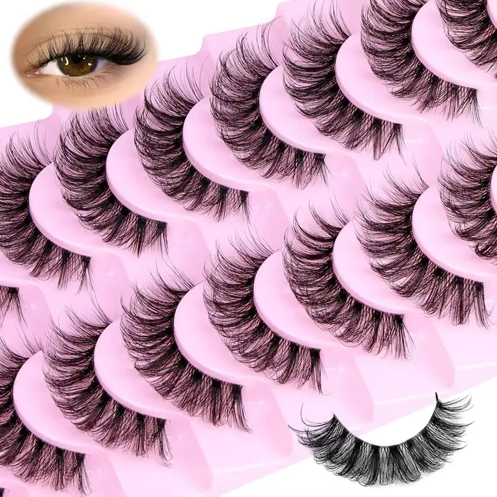 10 paires de faux cils naturels moelleux cils vaporeux bande de Volume 3D cils D Curl faux cils avec