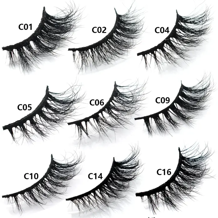Demi-cils en vison, cils artificiels doux et moelleux