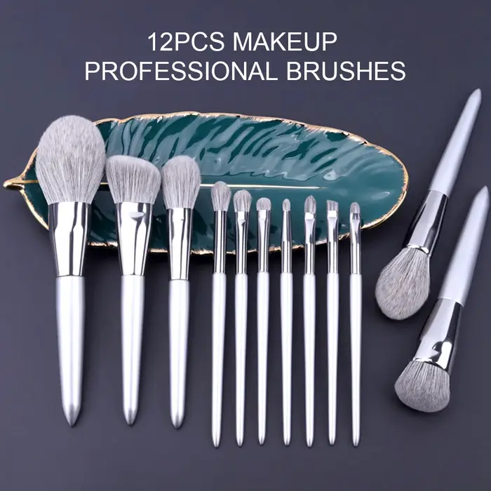 KLINA 12 pièces Kit de pinceaux de maquillage professionnel naturel chèvre cheveux fond de teint poudre Contour fard