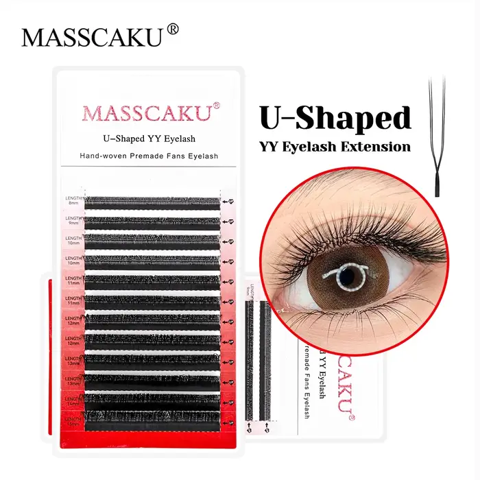 MASSCAKU U forme YY Faux cils C D Curl 8-15mm mélange préfabriqué Volume ventilateur Extension