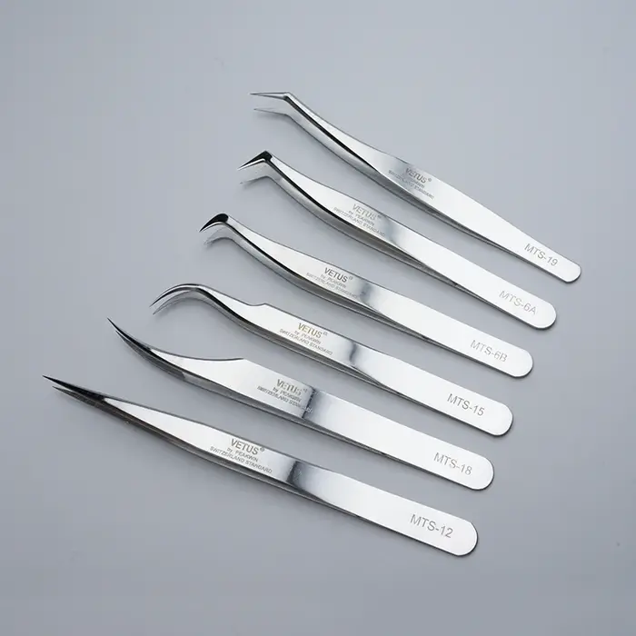 VETUS – pincettes argentées originales de la nouvelle série MTS pour Extensions de cils
