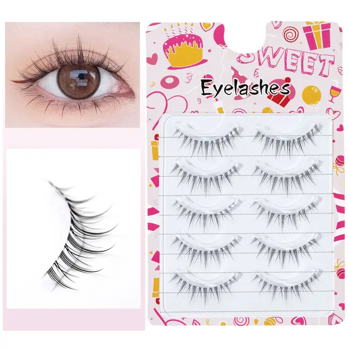 Yeux de bande dessinée 5 paires d'oeil élargi naturel mince petit démon Style Transparent Terrier faux cils