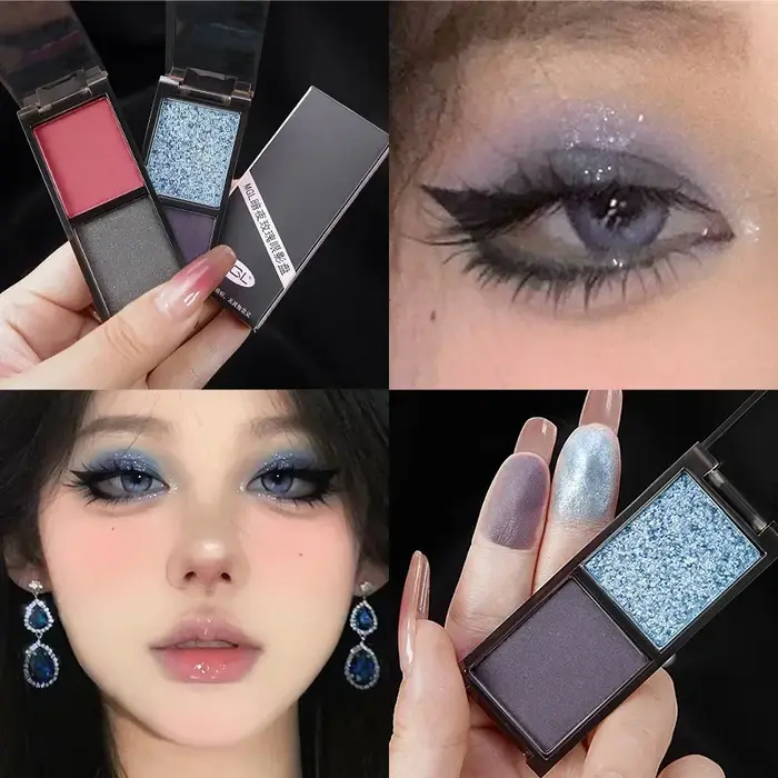 Palette de fards à paupières bleu à paillettes fumées