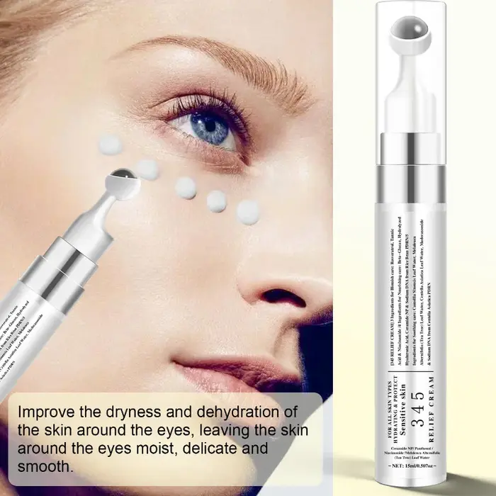 Crème Contour des Yeux Apaisante et Réparatrice 345 Relief – Roll-on Multi-Soin Hydratation Profonde et Apaisement Doux pour Tous Types de Peau 15ml