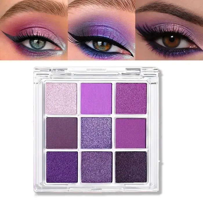 Palette de fards à paupières violets de 9 couleurs – Mat & Shimmer, imperméable longue durée, aspect