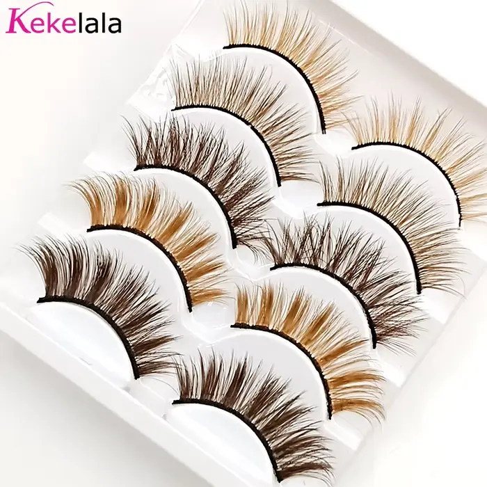 Kekelala 5 paires mélange Faux cils à bande brune en gros Blonde