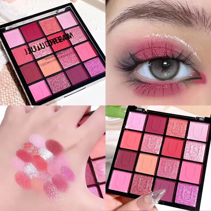 Plateau de fard à paupières rouge à 16 grilles, fard à paupières violet, perle mate à paillettes, ma