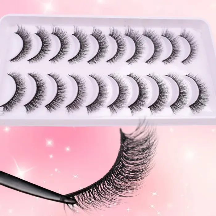 10 paires de faux cils épais et recourbés avec un effet de maquillage naturel en trois dimensions