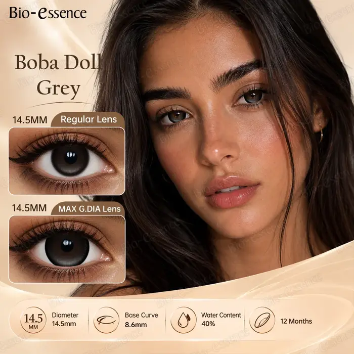 Lentilles de contact colorées Bio-essence série Doll Max G.DIA, effet grands yeux, marron naturel, noir, gris, annuelles