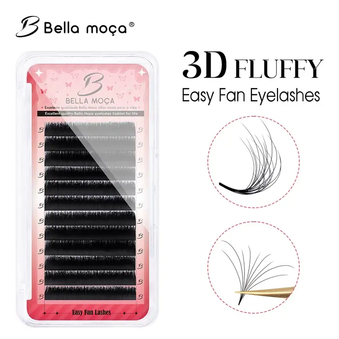 Bella moça camélia facile ventilateur cils Extensions Double couche moelleux faux cils préfabriqués 
