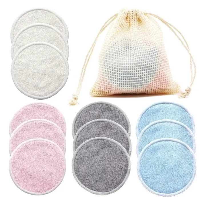 12 tampons démaquillants réutilisables pour tous types de peau, tampons nettoyants pour le visage av