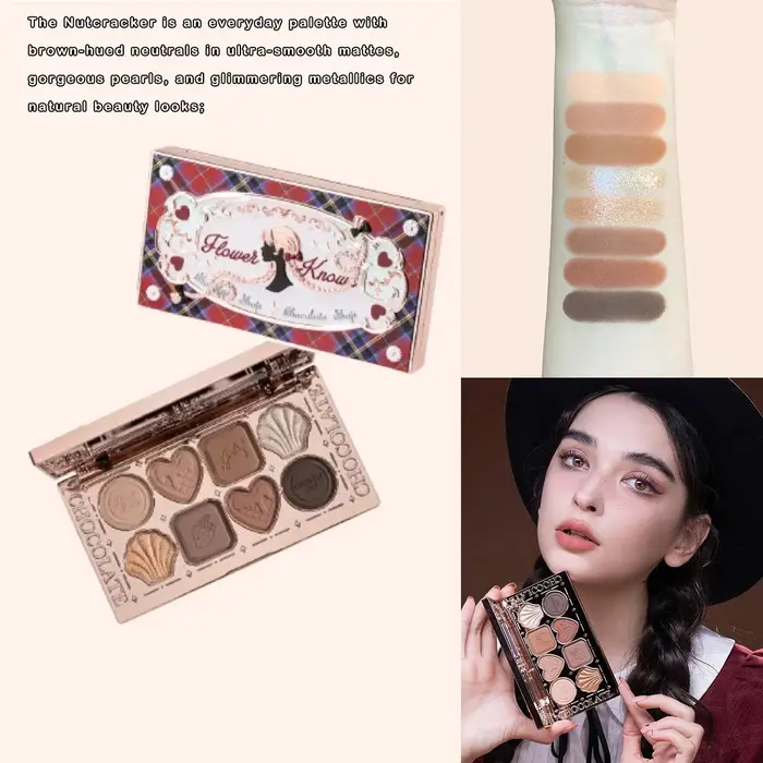 Flower Knows Chocolate Wonder-Shop Palette de Fards à Paupières 8 Couleurs Mat Brillant avec Paillettes Imperméable Haute Pigmentation Maquillage Longue Tenue