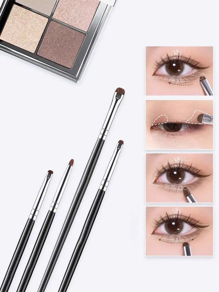 1 lot de 4 pinceaux de maquillage pour détails des yeux noirs