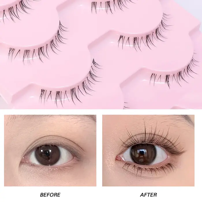 5 paires de cils inférieurs épais Pack bande transparente sous