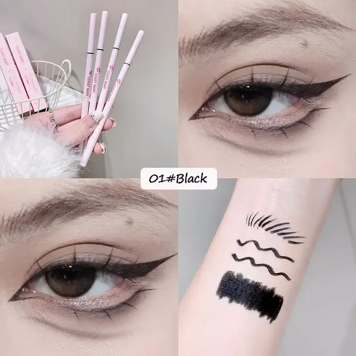 Crayon Eyeliner en Gel Contour noir et marron, avec brosse, imperméable, doux, sans bavures, facile 