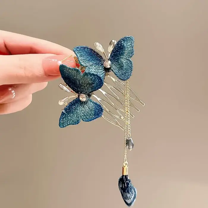 Pince à Cheveux Papillon Bleu Foncé pour Femme