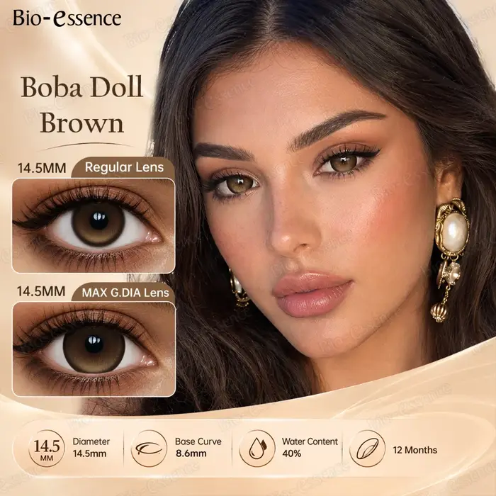 Lentilles de contact colorées Bio-essence série Doll Max G.DIA, effet grands yeux, marron naturel, noir, gris, annuelles