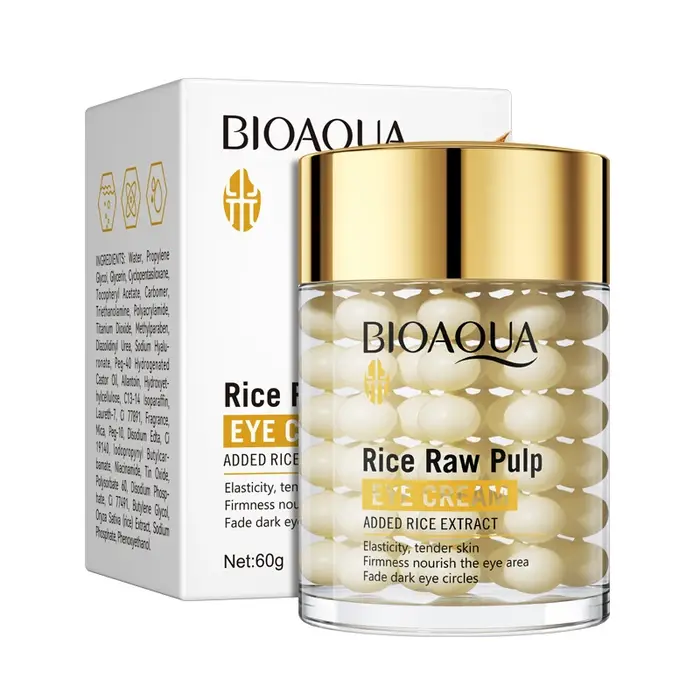 Crème pour les yeux raffermissante et nourrissante à la purée de riz BIOAOUA, anti-âge, atténue les 