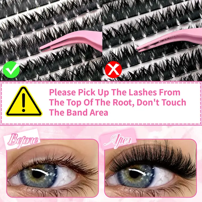 Kit d'extensions de cils en grappe 200/720, style volumineux D Curl, longueurs mixtes 9-16mm, longue