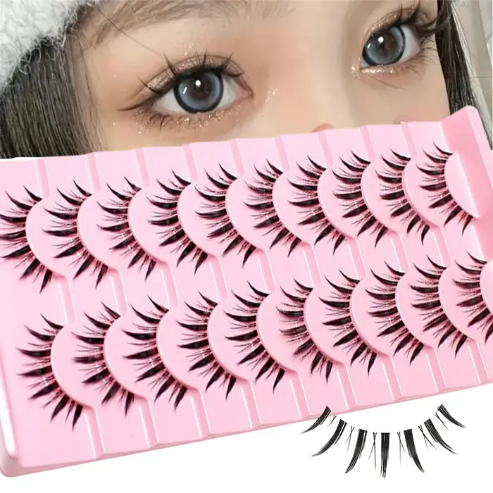 10 paires de faux cils avec sensation d'air naturelle, transparents, fins et multicouches, effet 3D