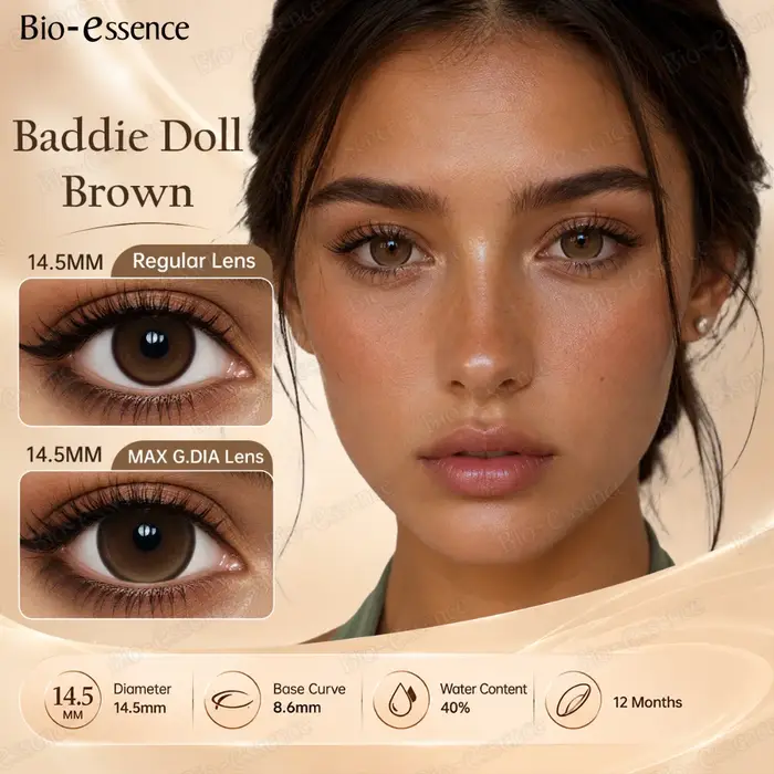 Lentilles de contact colorées Bio-essence série Doll Max G.DIA, effet grands yeux, marron naturel, noir, gris, annuelles