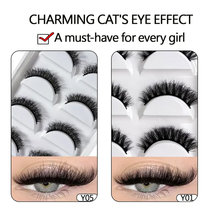NOUVEAU Lot de 5 paires de faux cils 3D Y08 en vison naturel, style volumineux, pour maquillage, faux cils, faux cilios, outils de beauté