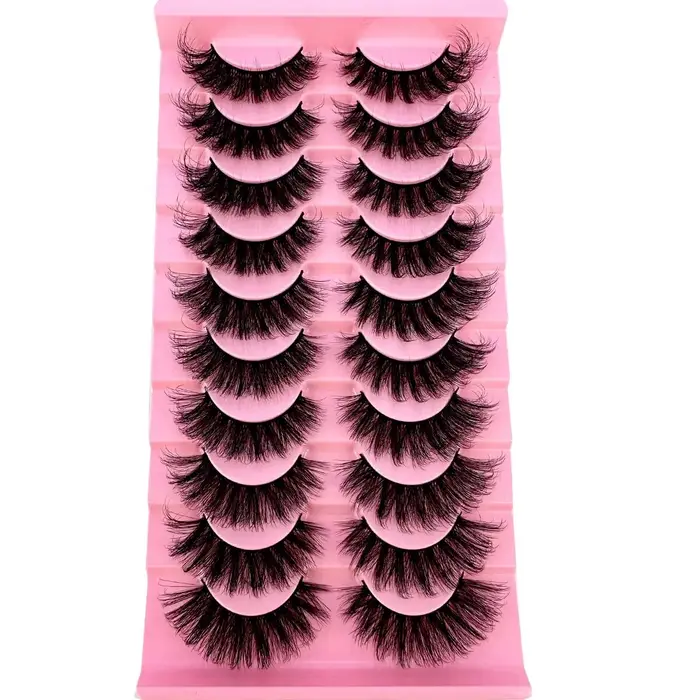 Faux-Cils en Faux Vison 8D Effet Oeil de Chat, Pack de Cils Volumineux, Touffus, Dramatique, Longs,