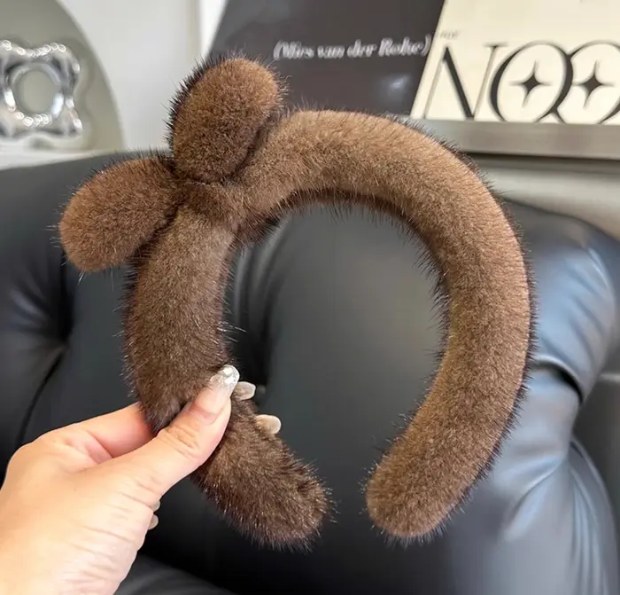 Bandeau en fourrure de vison véritable pour femmes avec nœud