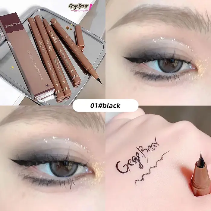 Stylo Eyeliner Fin Imperméable Gege Bear, Pointe Ultra Fine, Séchage Rapide, Durable, Noir et Brun, 