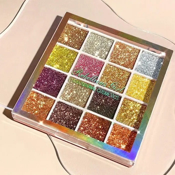 Palette de fards à paupières à paillettes, 16 couleurs, scintillantes, multicolores, finition corps,