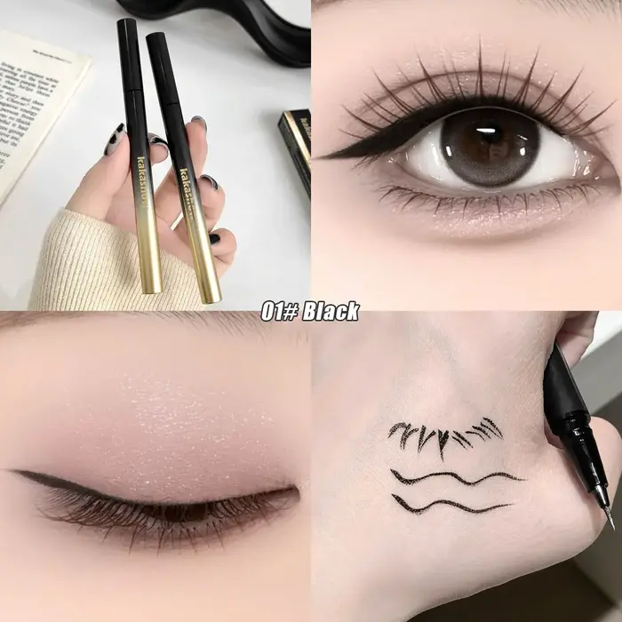 1 stylo eyeliner liquide noir, marron, effet « Silkworm », waterproof, pour un maquillage yeux grand