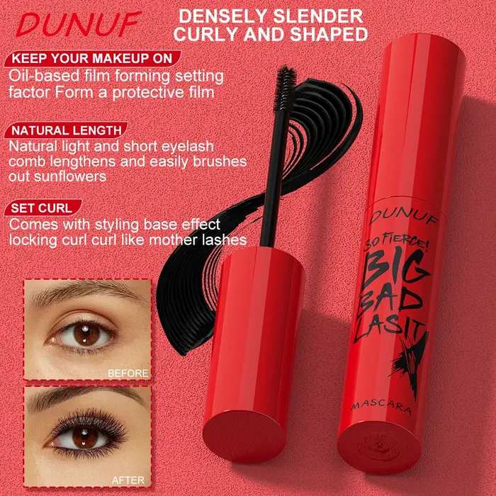DUNUF 1 pièces Mascara longue durée mince épais imperméable boucle ne tache pas facilement résistant à la sueur et sans taches débutant amical