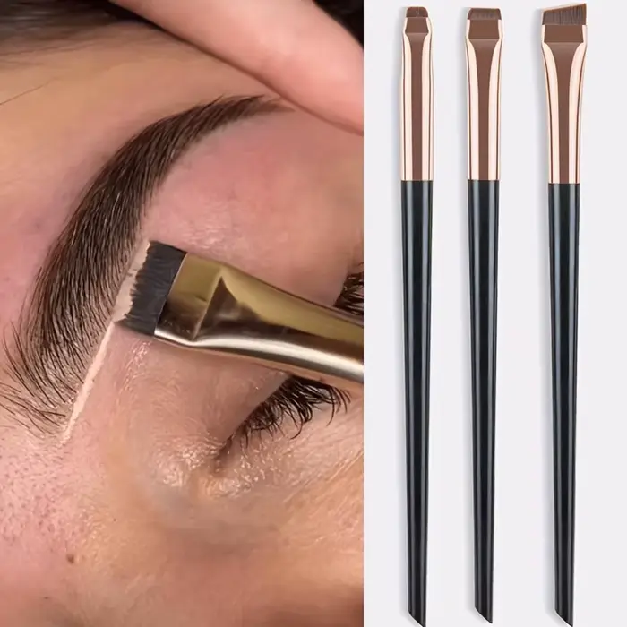Ensemble de 3 pinceaux de maquillage, pinceau à eyeliner fin à tête oblique, pinceau à sourcils, pinceau à eyeliner ultra-fin, pinceau à fard à paupières