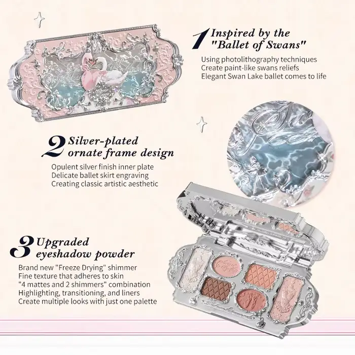 Palette de maquillage Flower Knows Swan Ballet Series Six couleurs, fini mat délicat, brillance scin