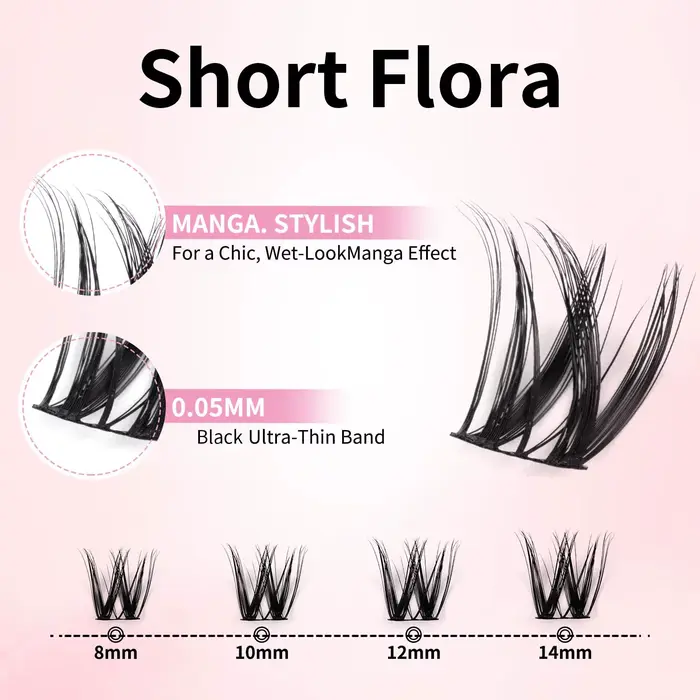 Extensions de cils individuels Manga uCoolMe Lashes Short Fairy Venus Flora 0.05mm, bouquets à espac