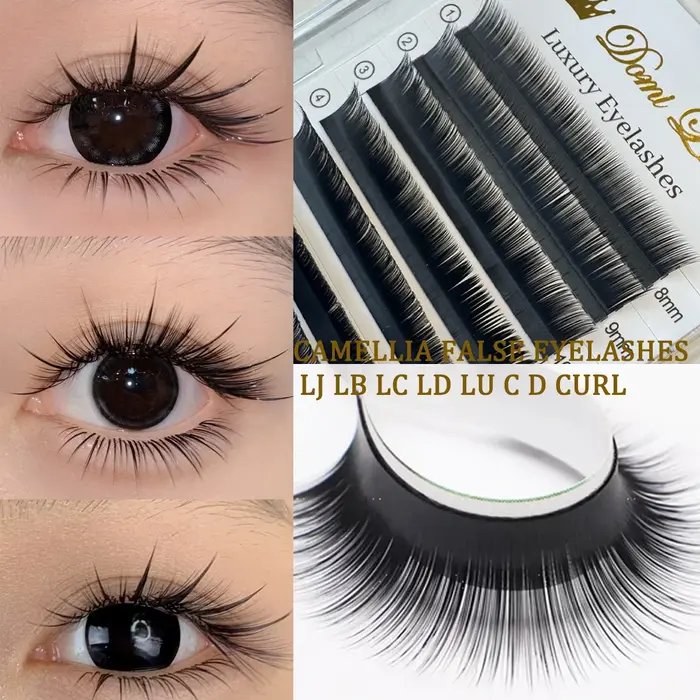Domi Faux vison Faux Extensions de cils individuels LB LC LD LJ LU Curl Mix haute qualité Faux Camélia facile préfabriqué cils en éventail